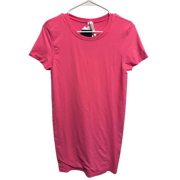 Fabletics Seamless Short Sleeve Mini Length Workout Dress Pink Cactus Sz L - Picture 4 of 11